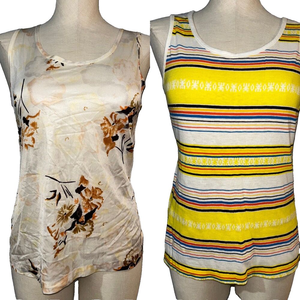 Catalina Vintage Women's Lot of 2 Knit Tank Tops size L Striped/Floral